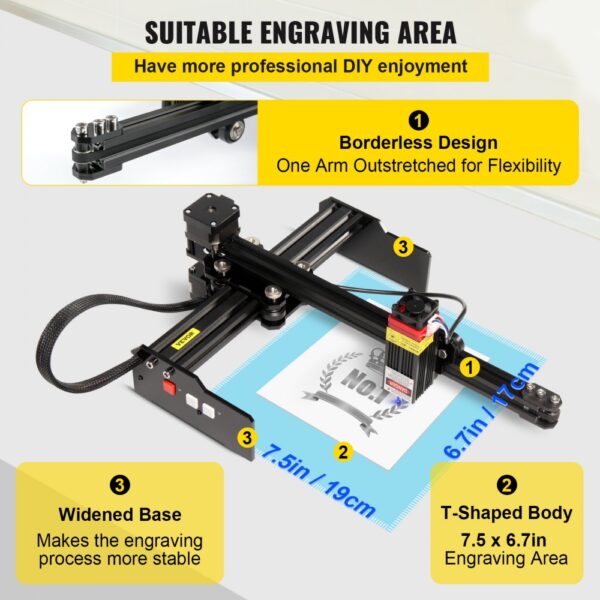 VEVOR Portable Laser Engraver 7.5"x6.7" Large Engraving Area 4.5W Laser Power