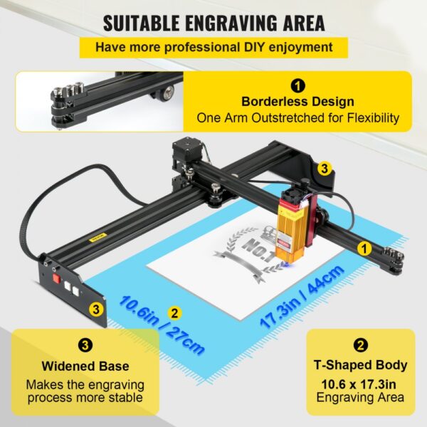 VEVOR Portable Laser Engraver 10.6"x17.3" Large Engraving Area 5.5W 3D Printer