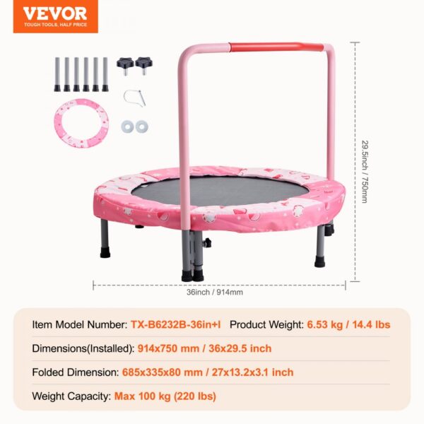 VEVOR 36" Trampoline for Kids Foldable Mini Toddler Trampoline Indoor Outdoor