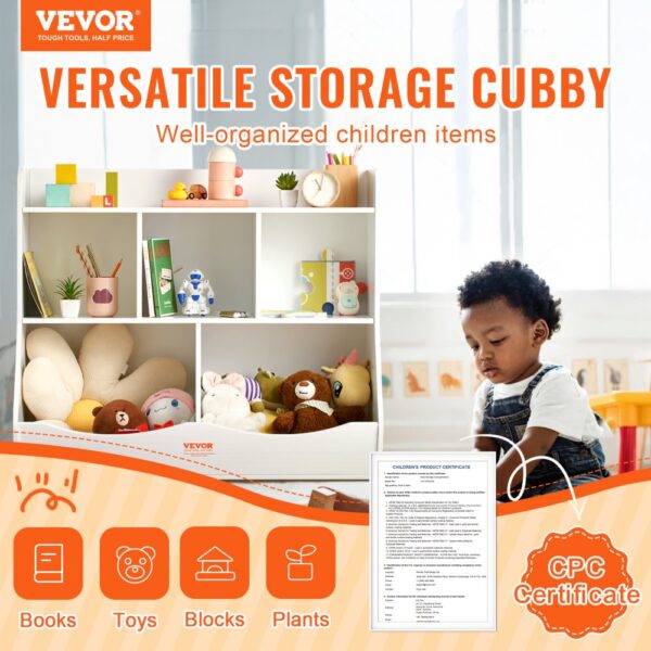 VEVOR toy storage organizer with toys, books, and plants, promotes well-organized children's items. cpc certified.