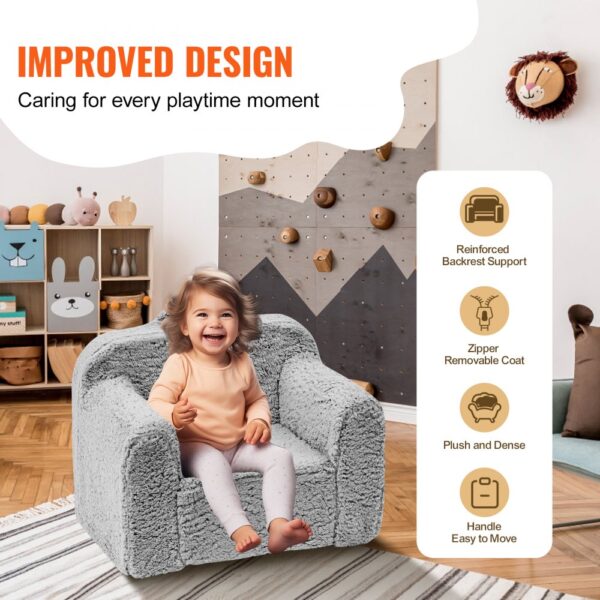 VEVOR kids armchair in cozy nursery, featuring reinforced backrest, zipper coat, plush texture, and handle.