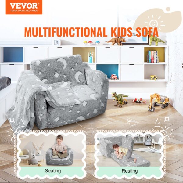 VEVOR kids sofa in gray, moon and star pattern in playroom, ideal for seating and resting, with toys around.