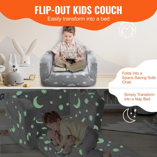 flip-out kids couch by VEVOR easily transforms into a bed, featuring star and moon patterns for cozy naps.