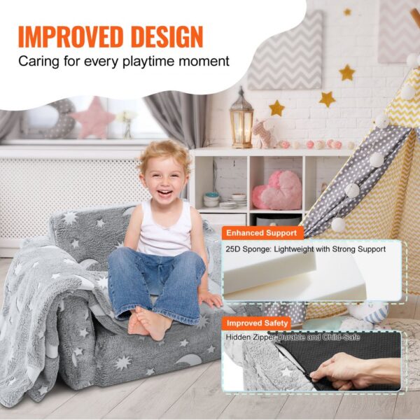 VEVOR gray kids' sofa with improved design for support and safety in playroom.