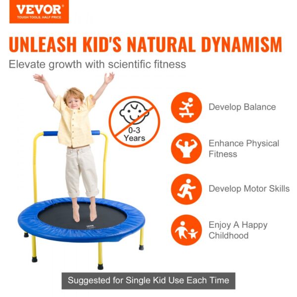 VEVOR trampoline for kids, enhancing balance, fitness, and motor skills. suitable for ages 3 and up.