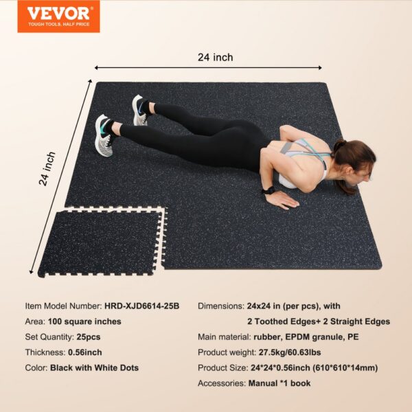 VEVOR 0.56" Thick Gym Floor Mats 25 Tiles Rubber Top with EVA Foam Black & White