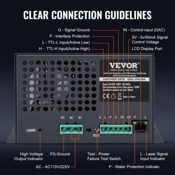 VEVOR CO2 Laser Power Supply for 100W Laser Tube Laser Engravers and Cutters