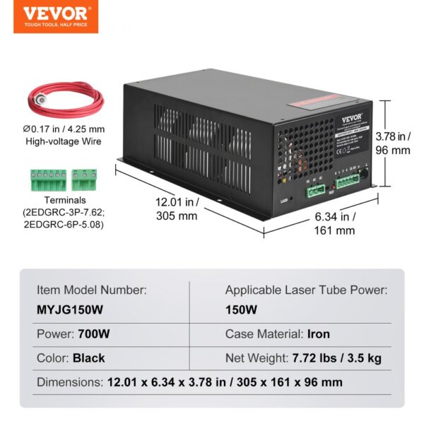 VEVOR CO2 Laser Power Supply for 150W Laser Tube Laser Engravers and Cutters