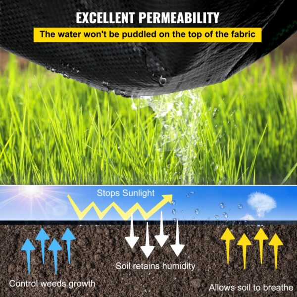 VEVOR weed barrier, excellent permeability; controls weeds, retains humidity, breathable soil.