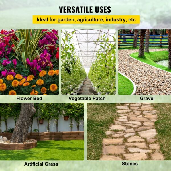 VEVOR garden weed barrier fabric ideal for flower bed, vegetable patch, gravel, grass, stones.