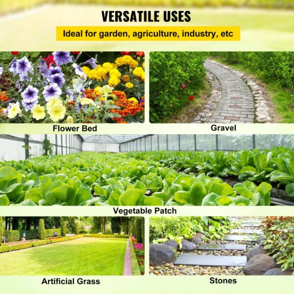 VEVOR weed barrier fabric for flower beds, gravel paths, vegetable patches, artificial grass, stones.