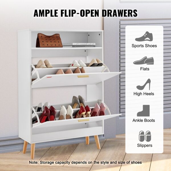 VEVOR shoe cabinet with ample flip-open drawers, neatly storing various types of footwear.