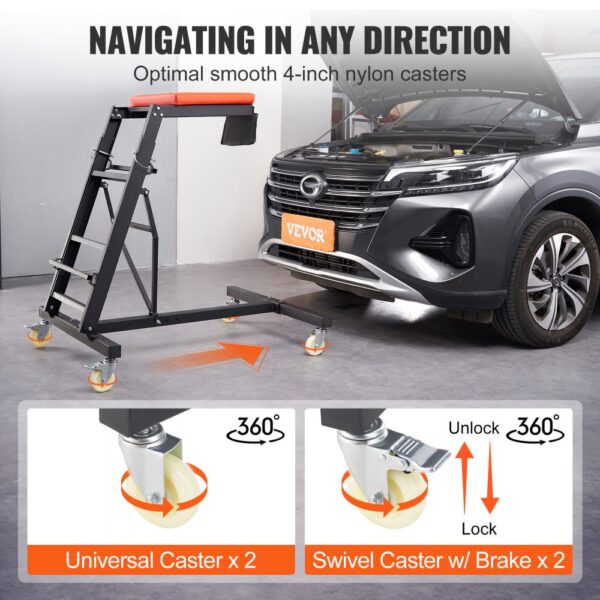 VEVOR automotive top creeper with smooth 4-inch nylon casters for optimal navigation around vehicles.