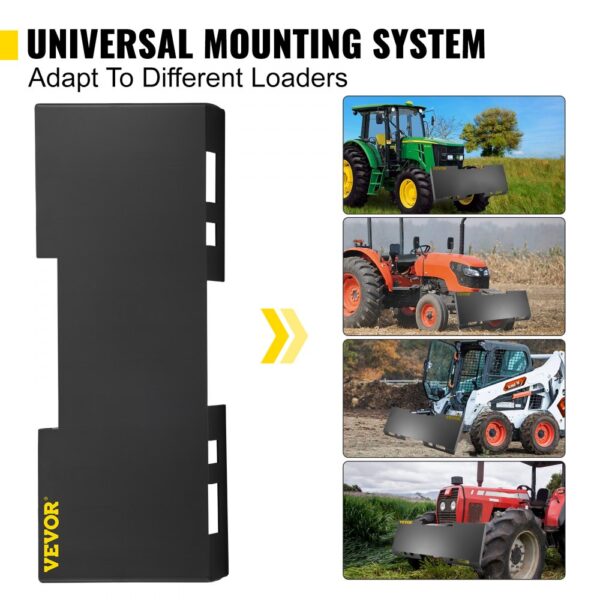 VEVOR skid steer mount plate adaptable to different loaders in various environments.