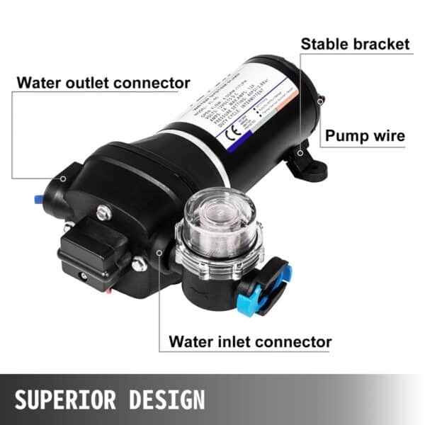 VEVOR Water Pressure Diaphragm Pump, 12V FL-40 High Pressure Diaphragm Water Pump, 40PSI Automatic Self Priming Water Pump, 17L/MIN Misting Booster Sprayer Diaphragm Pump?for Caravan Boat RV Garden