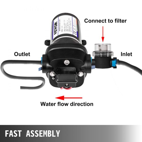 VEVOR Water Pressure Diaphragm Pump, 12V FL-40 High Pressure Diaphragm Water Pump, 40PSI Automatic Self Priming Water Pump, 17L/MIN Misting Booster Sprayer Diaphragm Pump?for Caravan Boat RV Garden