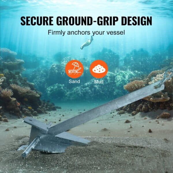 VEVOR fluke anchor kit offers secure ground-grip for sand and mud, ideal for anchoring vessels.