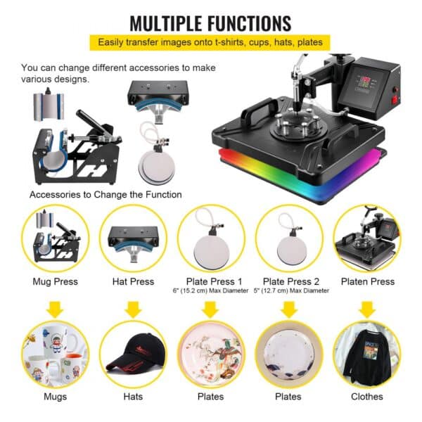 VEVOR Heat Press 6 in 1 Heat Press Machine 38x30cm T-shirt Press Mug Printing Machine Multifuctional Heat Transfer Machine for T-shirt Mug Hat Plate Sublimation Printing