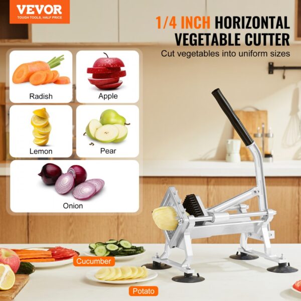 VEVOR Commercial Vegetable Slicer, 1/4 inch Fruit Slicer, Stainless Steel and Aluminum Alloy Vegetable Cutter Slicer Machine, Manual Slicer with Non-slip Feet, for Radishes, Onions, Potatoes, Lemons