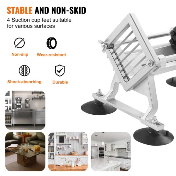 VEVOR vegetable slicer features stable and non-skid suction cup feet, ideal for various kitchen surfaces.