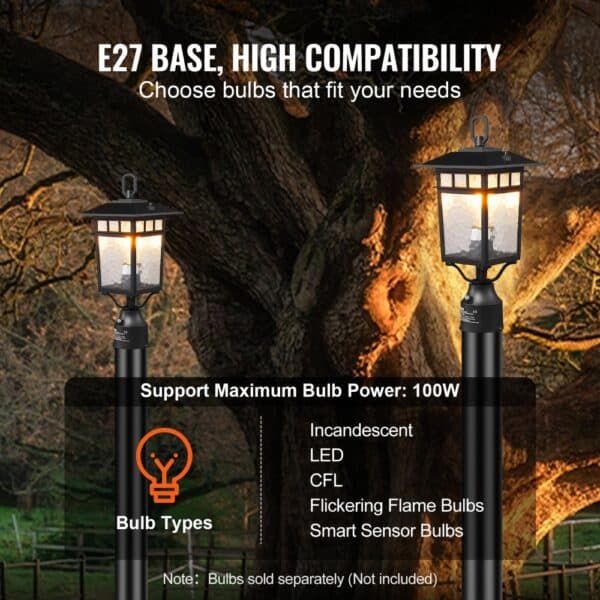 VEVOR 2 PCs Dusk to Dawn Outdoor Lamp Post Light Fixture 400 mm Pole Pier Mount