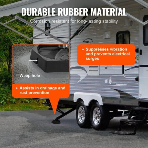 travel trailer using VEVOR rv leveling pads for stability, vibration suppression, and improved drainage.