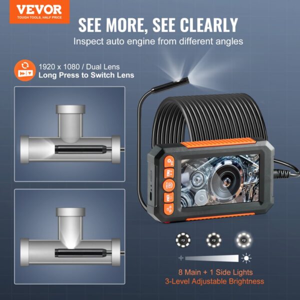 VEVOR Endoscope Camera with Lights Dual Lens Borescope 49.2FT Cable 4.3" Screen