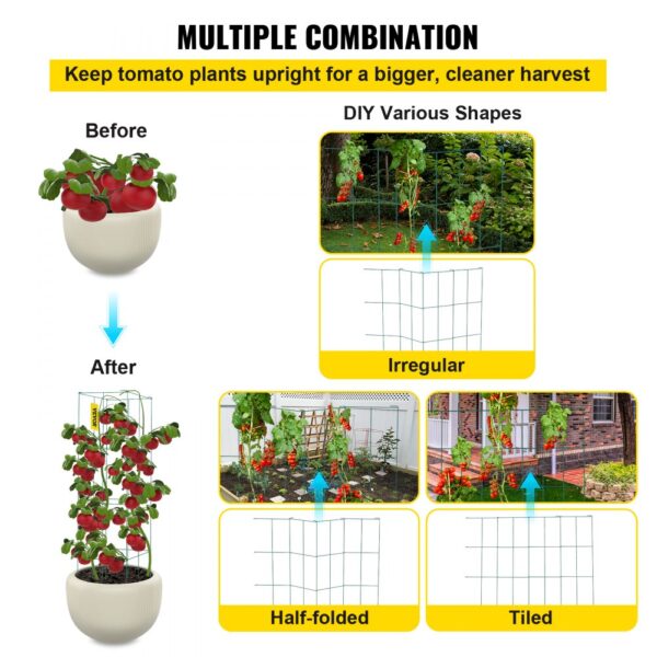 VEVOR tomato cages: keeps tomato plants upright for a cleaner, larger harvest.