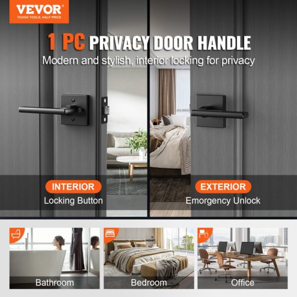 VEVOR privacy door handle: sleek interior locking with emergency unlock, ideal for bathroom, bedroom, office.