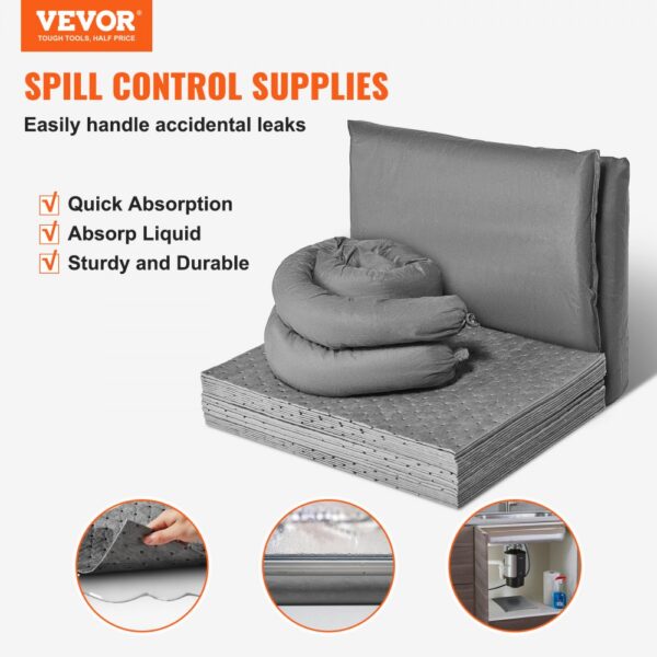 VEVOR universal spill kit for quick absorption, liquid control, and durable leak management solutions.