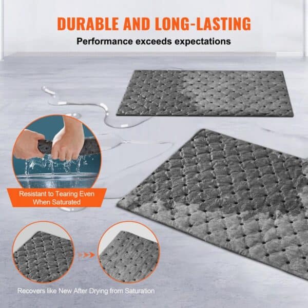 VEVOR universal spill kit mats, durable and tear-resistant even when saturated, recover after drying.