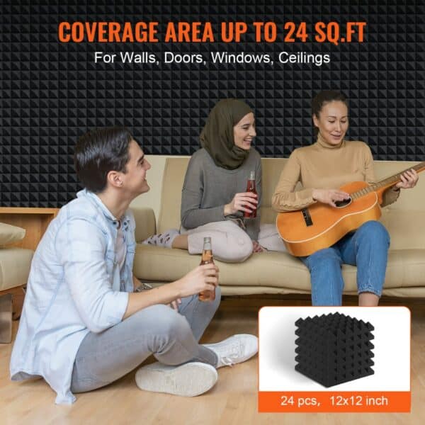 VEVOR Acoustic Foam Panels 24 Pack 12 x 12 x 2 in for Studio Wall and Ceiling