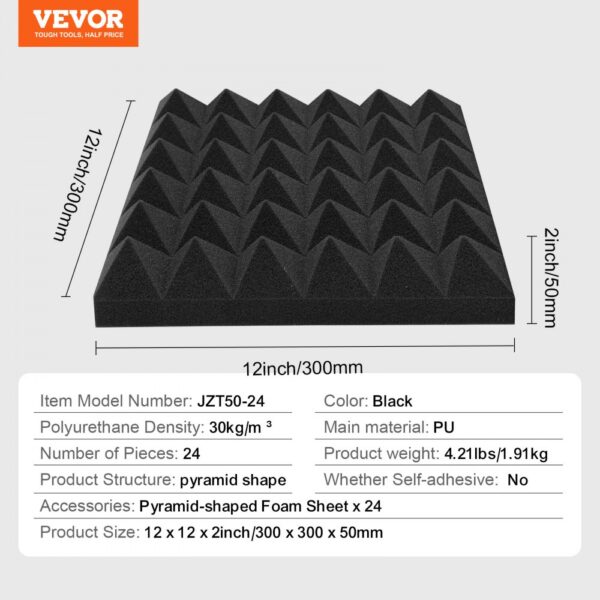 VEVOR Acoustic Foam Panels 24 Pack 12 x 12 x 2 in for Studio Wall and Ceiling