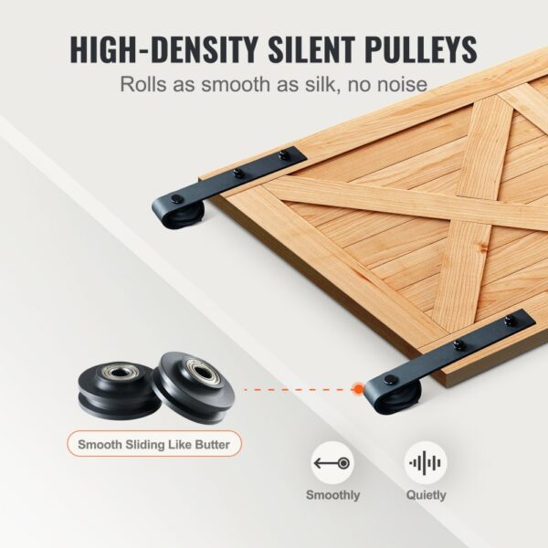 VEVOR sliding barn door hardware kit with high-density silent pulleys for smooth, noise-free operation.