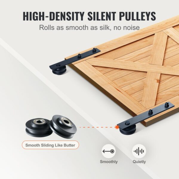 high-density silent pulleys for smooth, noiseless movement on VEVOR sliding barn door hardware.