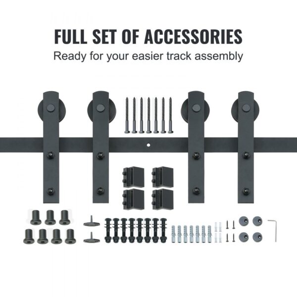 VEVOR sliding barn door hardware kit with full set of black accessories for easy track assembly.