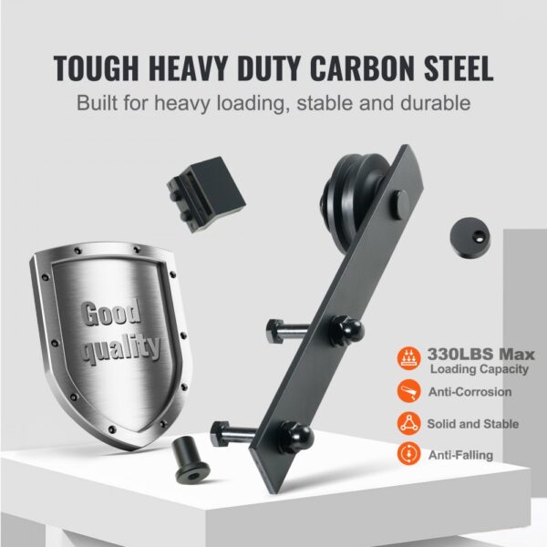 VEVOR sliding barn door hardware kit in tough heavy-duty carbon steel, 330lbs max loading capacity.