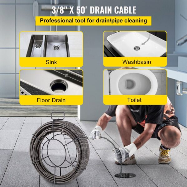 VEVOR drain cleaning cable for sinks, washbasins, floor drains, and toilets.