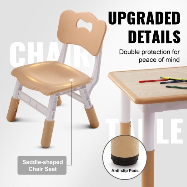 VEVOR kids table and chairs set with saddle-shaped chair seat and anti-slip pads for double protection.