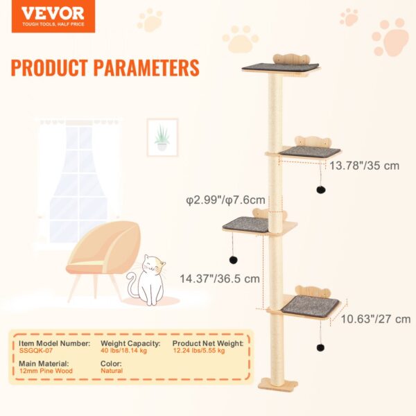 VEVOR Wall Mounted Cat Shelves Tree with Platform Tree-Shaped Cat Furniture