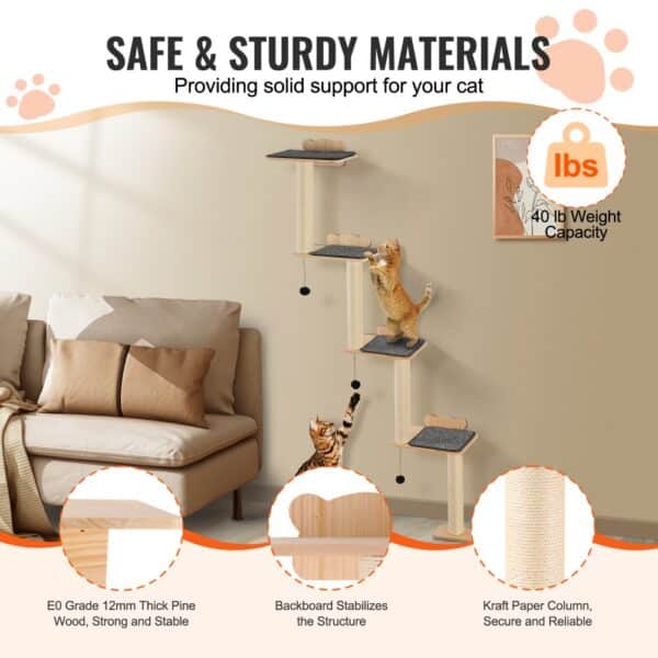 VEVOR Wall Mounted Cat Shelves Tree with Platform Tree-Shaped Cat Furniture Set