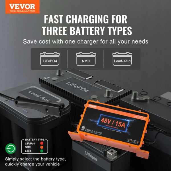 VEVOR 48 Volt 15 AMP Golf Cart Smart Battery Charger for EZGO TXT RXV IP67 ETL