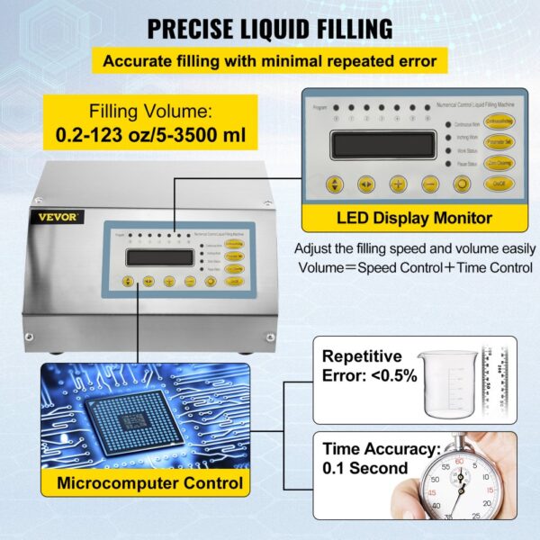 VEVOR Liquid Filling Machine 2-3500ml GFK-160 LCD Display Digital Control Pump Liquid Filler Machine Automatic Liquid Filling Machine