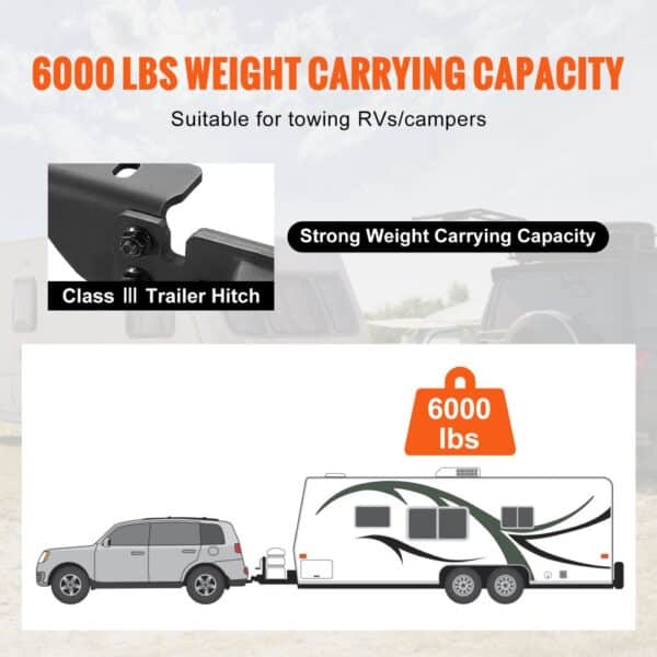 VEVOR class 3 trailer hitch with 6000 lbs weight carrying capacity for towing rvs and campers.