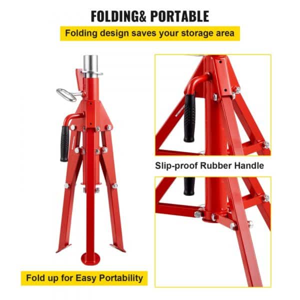 folding and portable VEVOR pipe stand with slip-proof rubber handle.