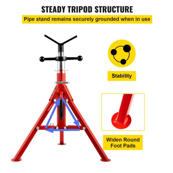 VEVOR pipe stand with steady tripod structure and widened round foot pads for stability.