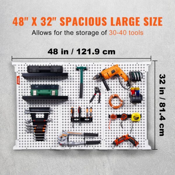 VEVOR Pegboard Wall Organizer 48" x 32", 495LBS Loading Garage Metal Pegboard Organizer Wall Mount, 37PCS Tool Storage Kit with 3 Peg Boards, Hooks, Storage Bins, Shelf Racks for Warehouse Garage Shop