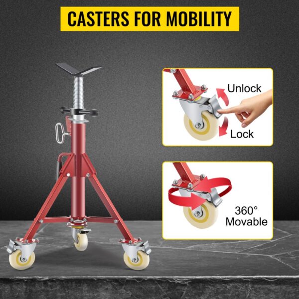 VEVOR pipe jack stand with 360° movable lockable casters for mobility.