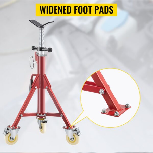 VEVOR pipe jack stand with widened foot pads and caster wheels for stability.