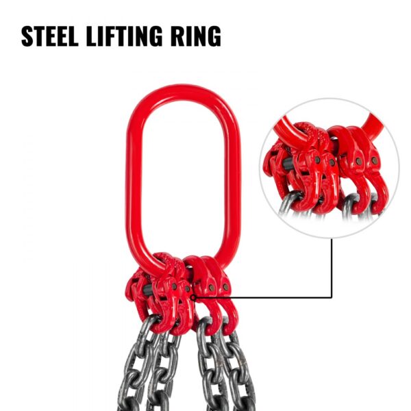 VEVOR 4 Legs Chain Sling with Sling Hook G80, 8MM X 1M Lifting Chain Slings, Chain Hanging with Shortners Crane Grade 80 4T/ 8800LBS, Heavy Duty Lifting Chain Sling with Hooks